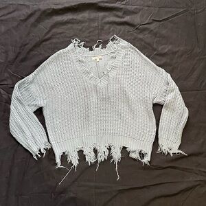 Distressed Knit V-Neck Sweater - Love Tree